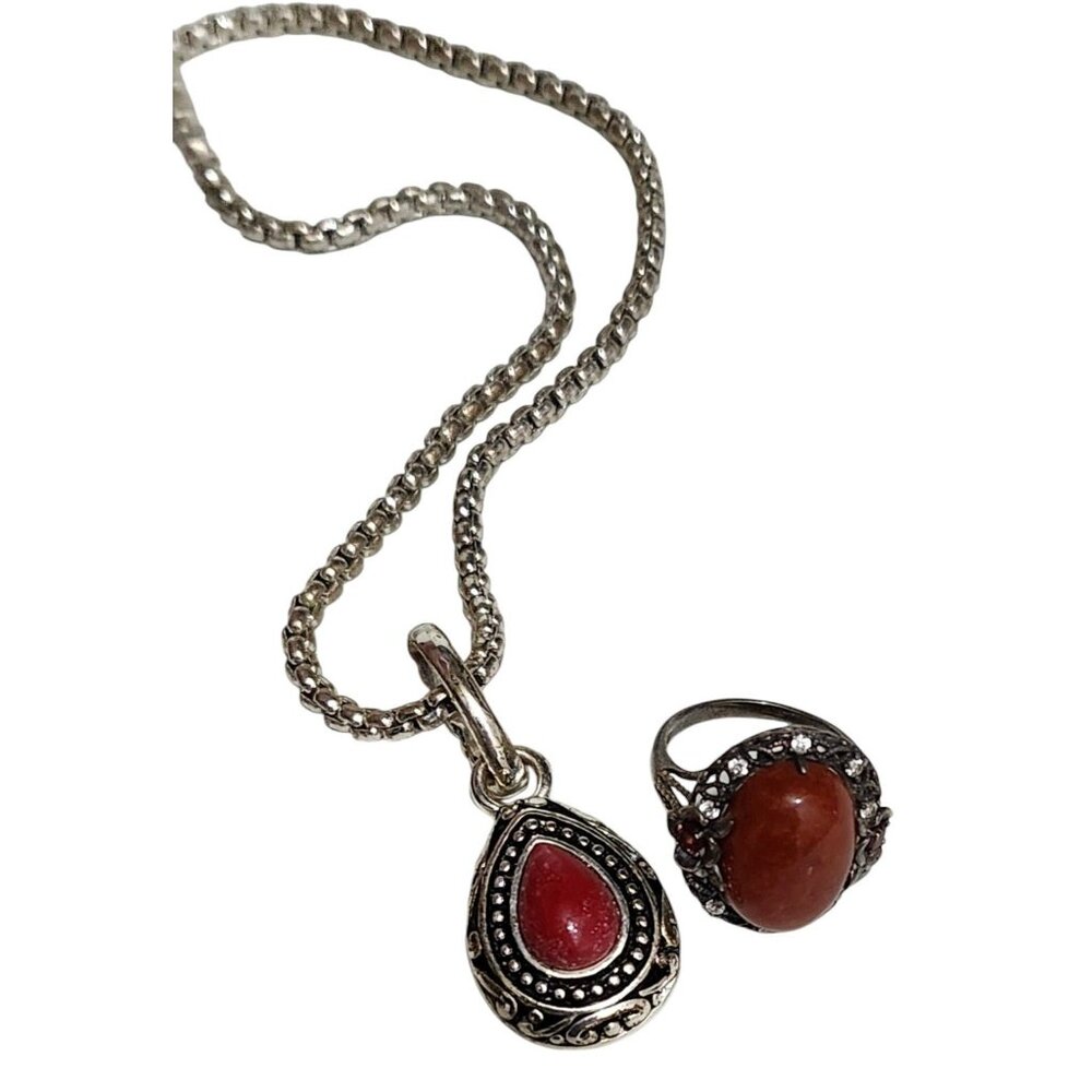 Premier Designs Chili Pepper 925 Silver 19" Necklace Pendant and size 7 Ring